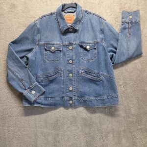 Vintage Levis Jacket Womens 2X Blue Trucker Long Sleeve Medium Wash Y2K Denim